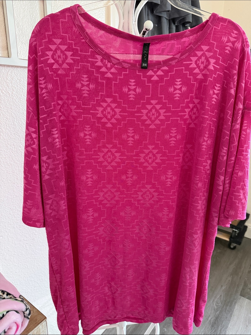 Hot Pink Geometric Short Sleeve Tee - Relaxed Fit